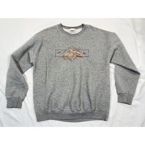 Vtg 90s B-Wear Fly Fishing Sweatshirt L Made in USA Embroidered Fish Gorpcore
